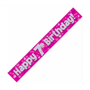 Pink Hearts 7th Birthday Banner